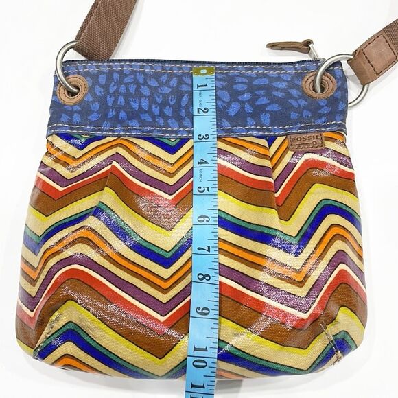 Fossil Crossbody Handbag‎ Womens Coated Canvas Striped Key-Per - Picture 9 of 16